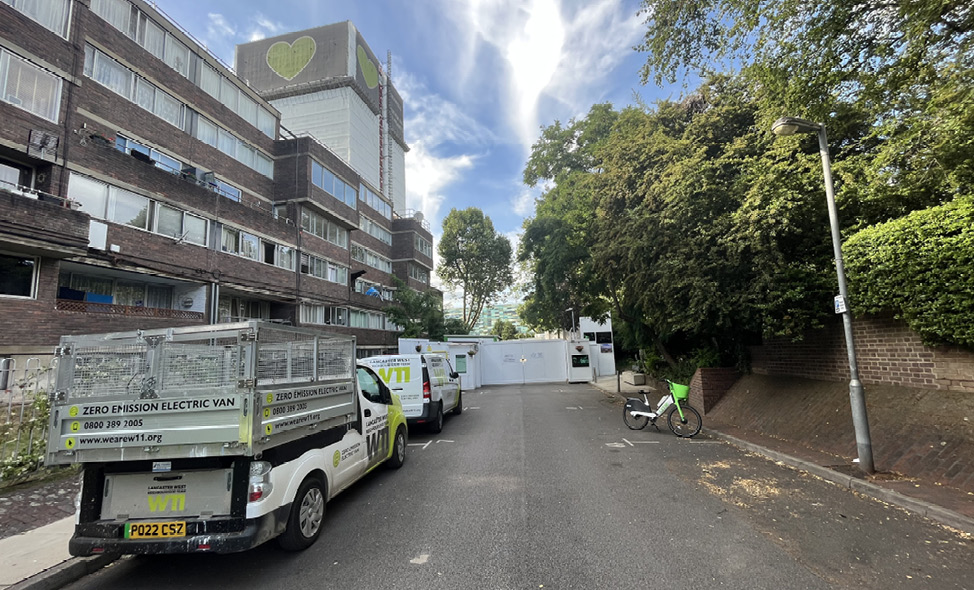 Grenfell Road approach to the secured site entrance