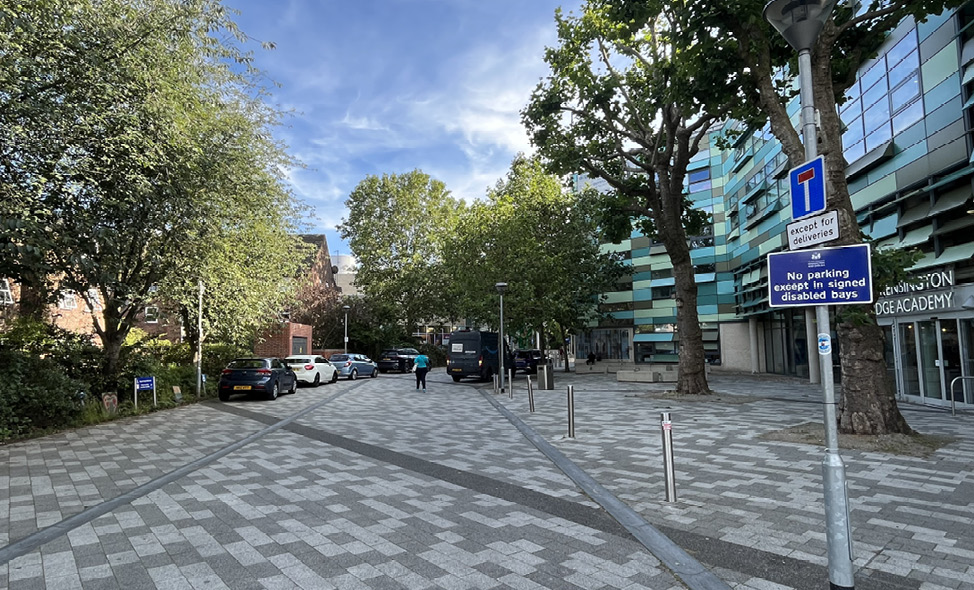 Pedestrian access by Kensington Aldridge Academy and Silchester Road