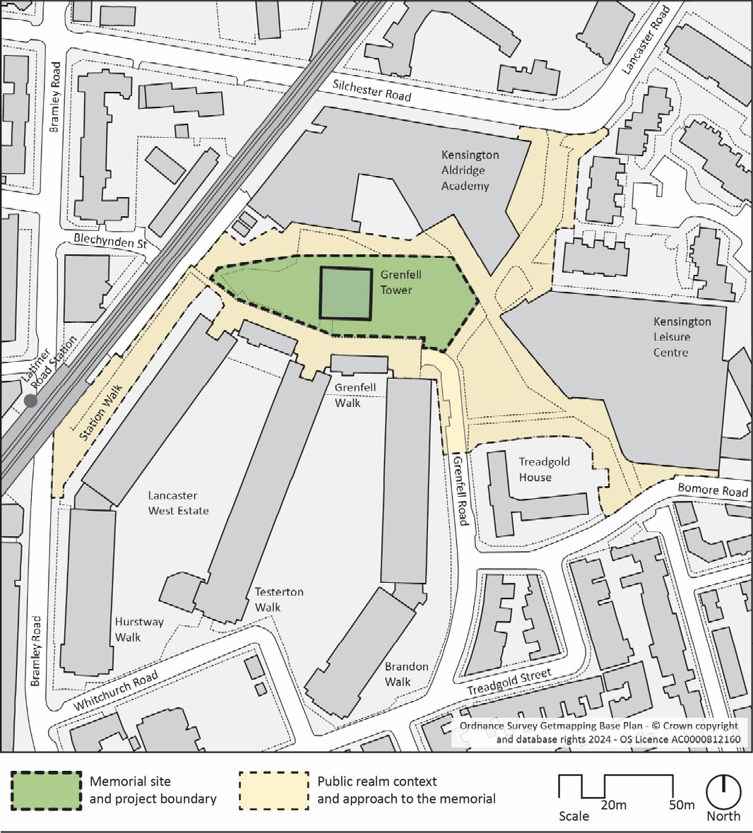 Site context plan and memorial site boundary